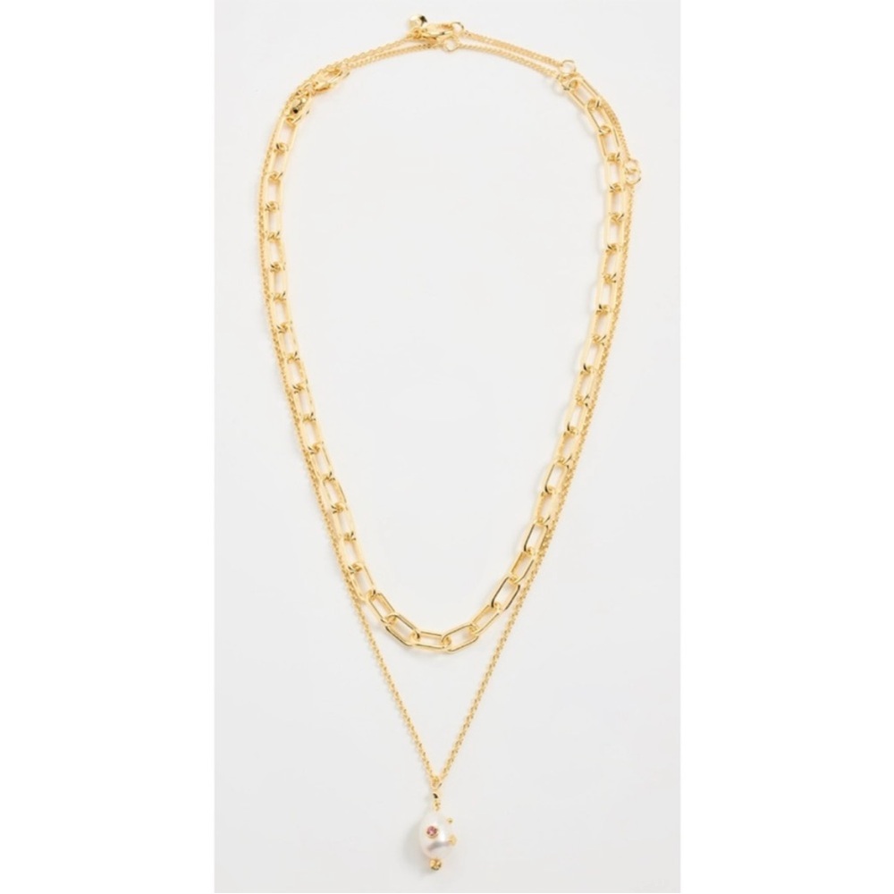 NEW MADEWELL Two-Pack Studded Freshwater Pearl Necklace Set Gold Woodrose